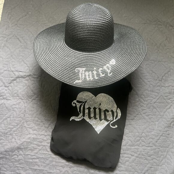 Juicy Couture 2pc Set Floppy Straw Blinged Sun Hat & Swim Cover-Up NWOT SZ OS